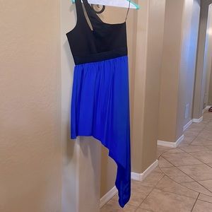 Black and blue Mason asymmetrical dress with cut out from shoulder to breast